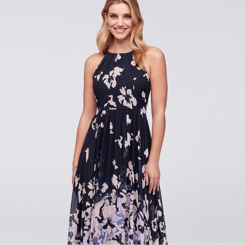 Betsy & Adam Dark Blue and Pink Floral Maxi Dress